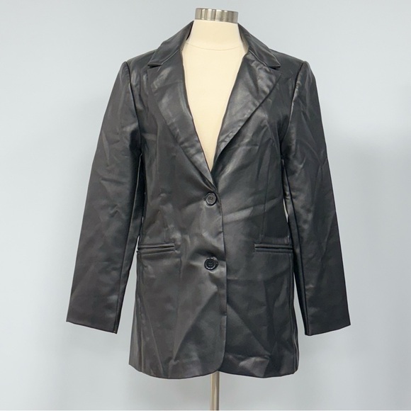 NWT Rebecca Minkoff Vegan Lambskin Leather Blazer Size M Black Single Breasted - Picture 2 of 12